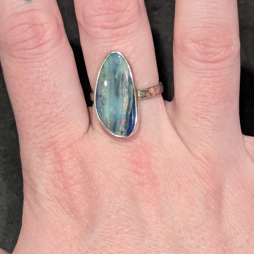 Sterling silver Blue/multicolored opal ring size 8